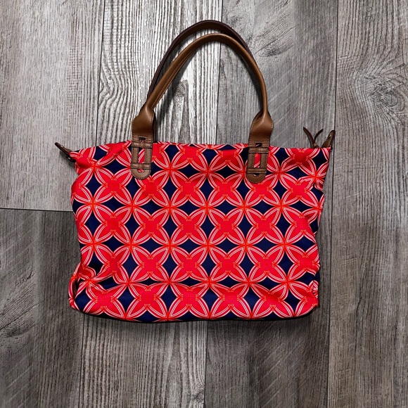 Stella & Dot navy red brown tote large travel baby bag shoulder luggage - Picture 6 of 12